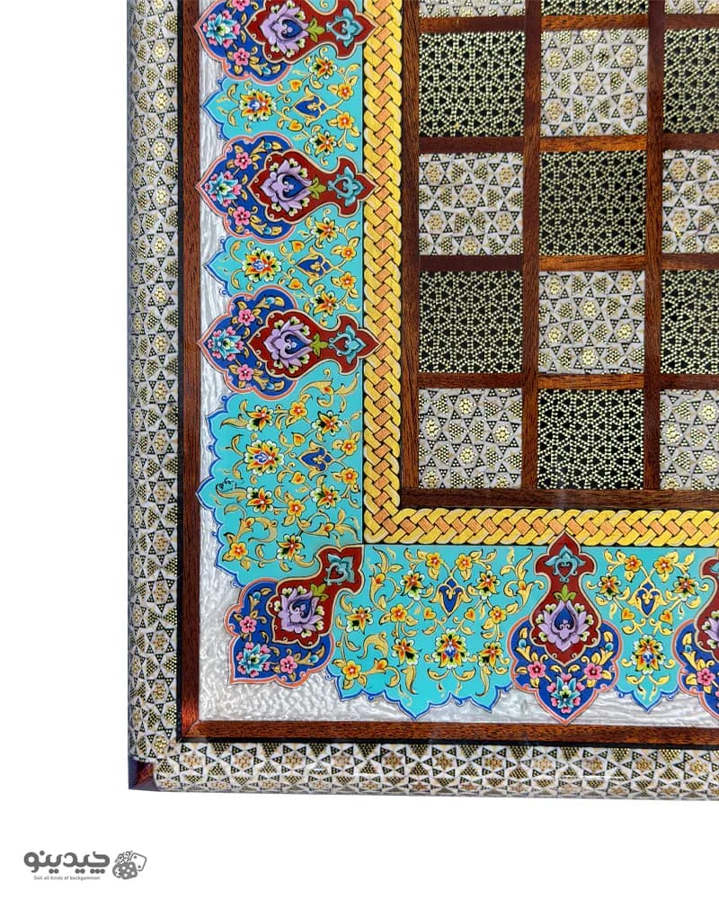 تخته نرد خاتم کاری تذهیب طرح نارون کد 10369 — تصویر ۱۲