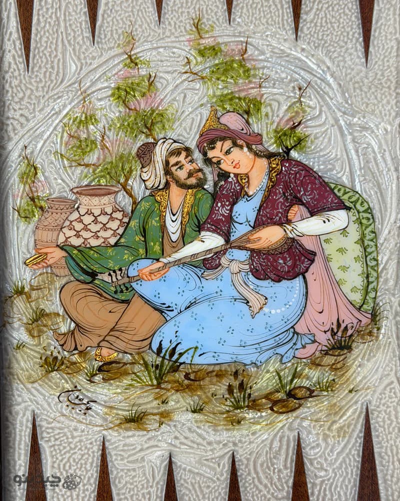 تخته نرد خاتم کاری نقاشی بزم طرح فروغ کد 10363 — تصویر ۷