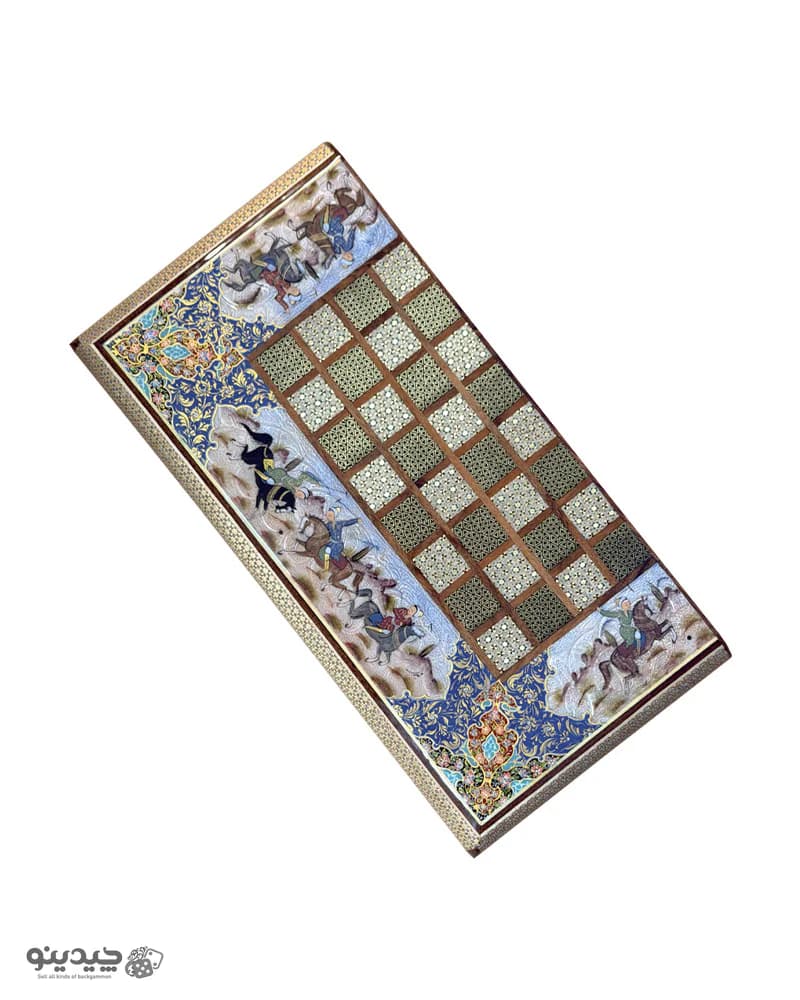 تخته نرد خاتم کاری نقاشی چوگان طرح سواران کد 10362 — تصویر ۸
