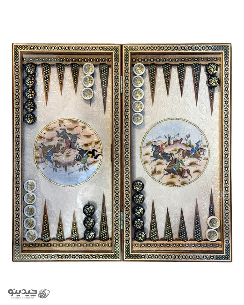 تخته نرد خاتم کاری نقاشی چوگان طرح سواران کد 10362