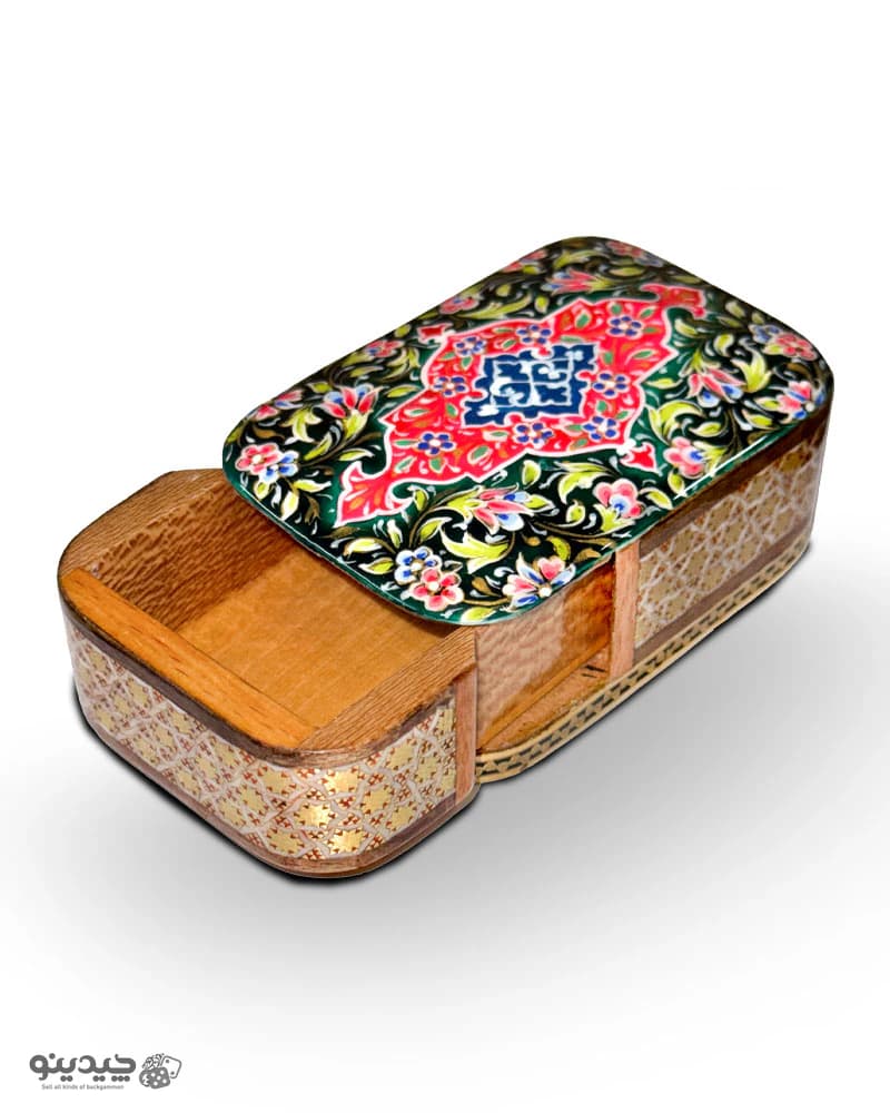 جعبه تاس خاتم کاری طرح نيلوفر کد 10309 — تصویر ۲