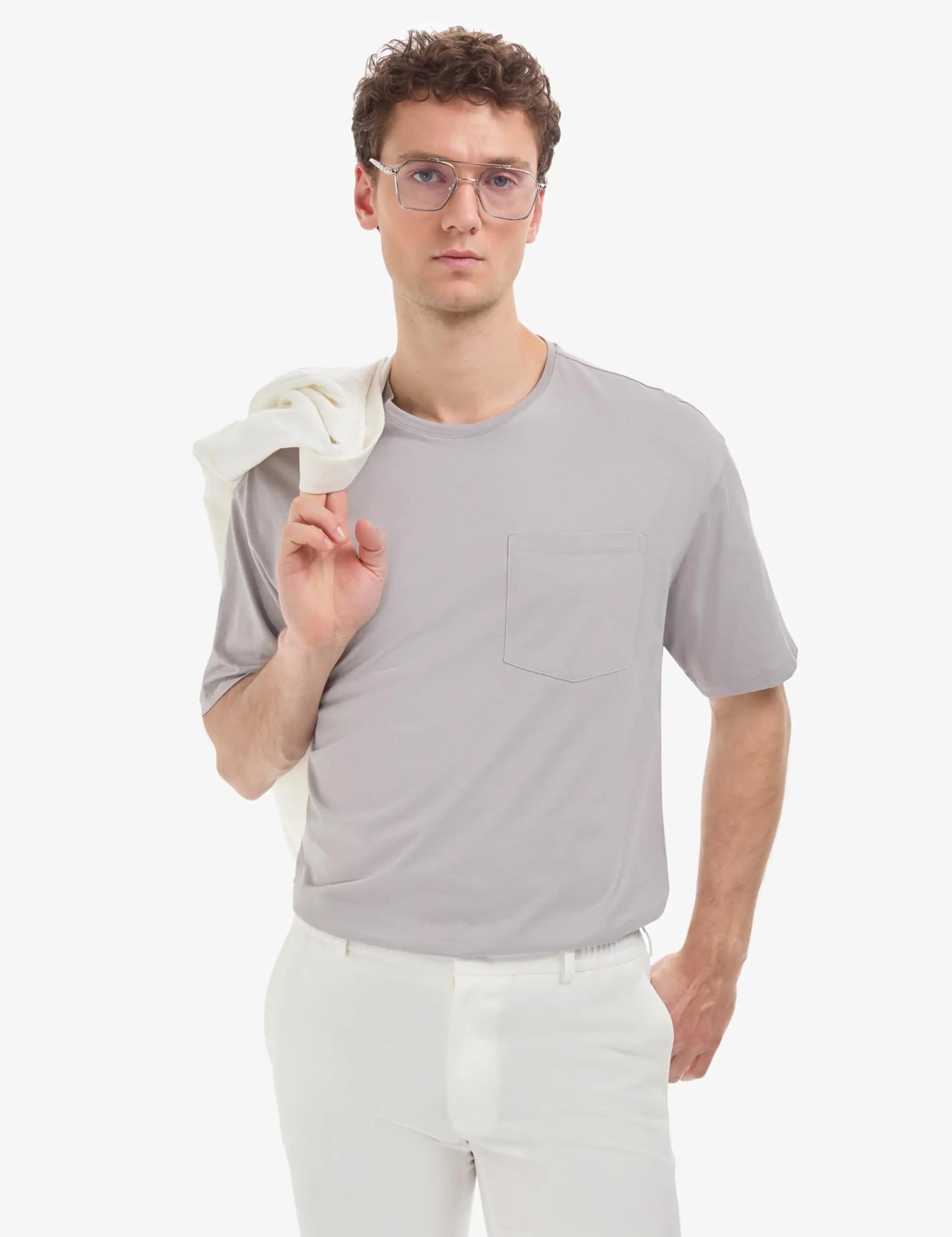 تی‌شرت مردانه پیرکاردین مدل بیسیک یقه گرد رنگ خاکستری