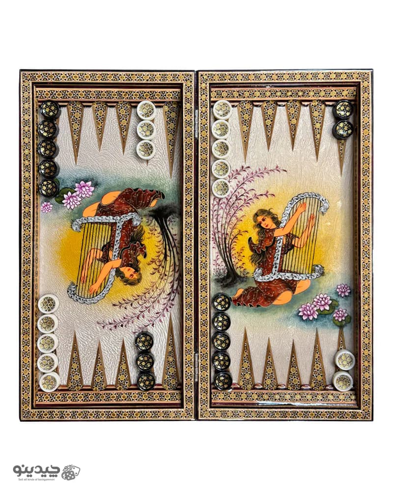 تخته نرد خاتم کاری طرح بزم پارسه کد 10286 — تصویر ۹