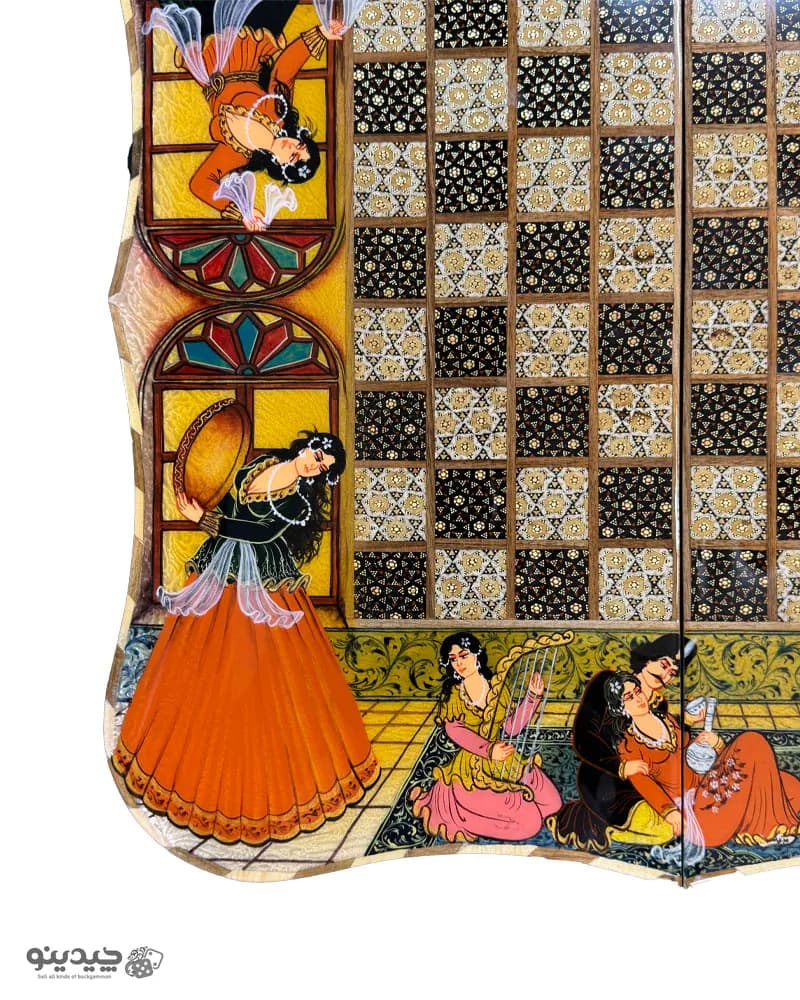 تخته نرد خاتم کاری بزم طرح قاجاری کد 10283 — تصویر ۵