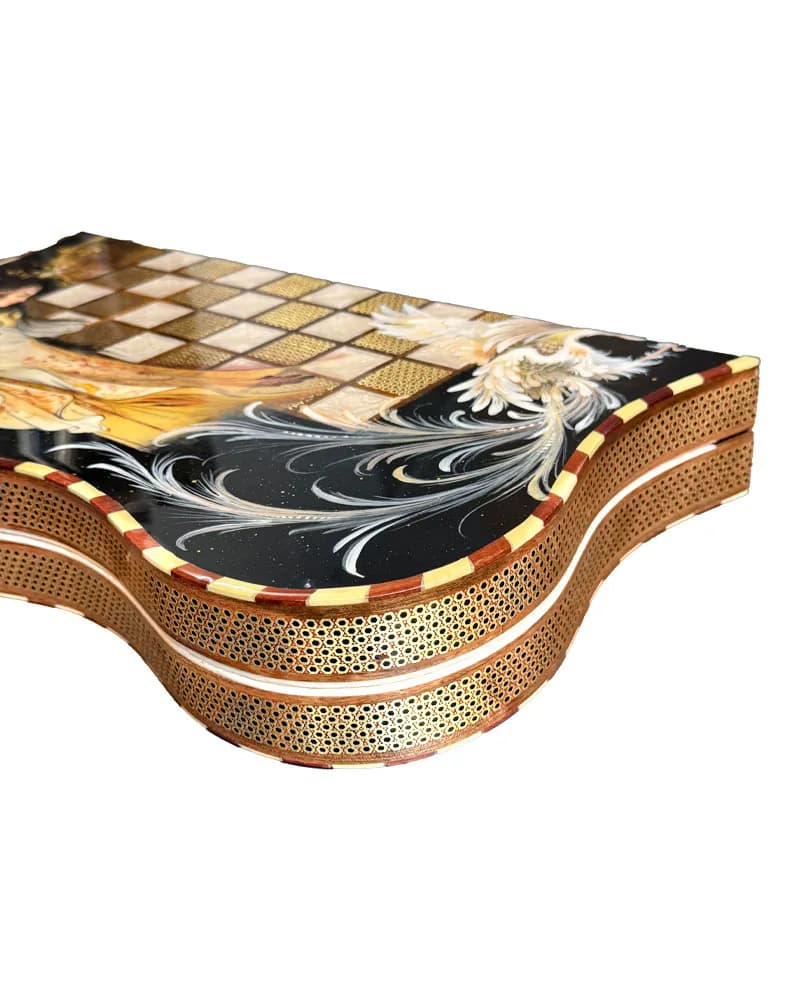 تخته نرد خاتم کاری طرح سیمرغ و فرشته کد 10266 — تصویر ۷