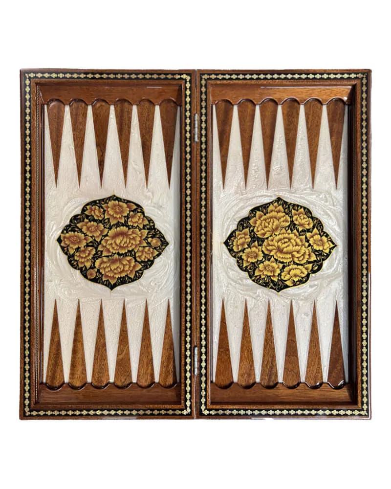 تخته نرد خاتم کاری نقاشی گل و تشعیر کد 10241 — تصویر ۵