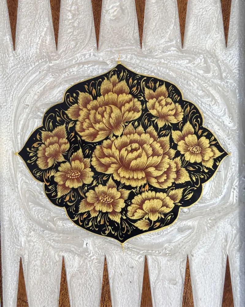 تخته نرد خاتم کاری نقاشی گل و تشعیر کد 10241 — تصویر ۴