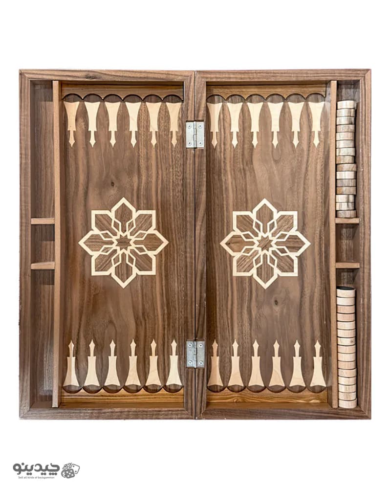 تخته نرد گردویی جا مهره دار 55 سانتی کد طرح نیلوفر 10324 — تصویر ۵