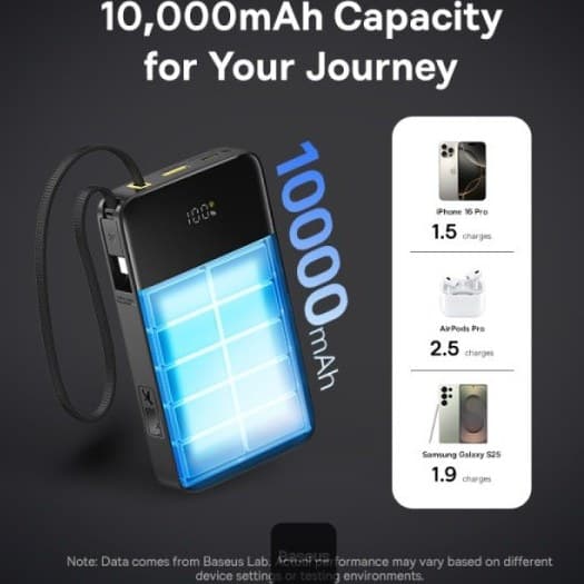 پاوربانک بیسوس مدل EnerFill Bipow2 Pro ظرفیت ۱۰ هزار میلی آمپری ۲۲.۵ وات — تصویر ۱۰