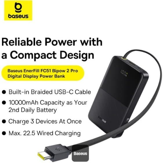 پاوربانک بیسوس مدل EnerFill Bipow2 Pro ظرفیت ۱۰ هزار میلی آمپری ۲۲.۵ وات — تصویر ۷