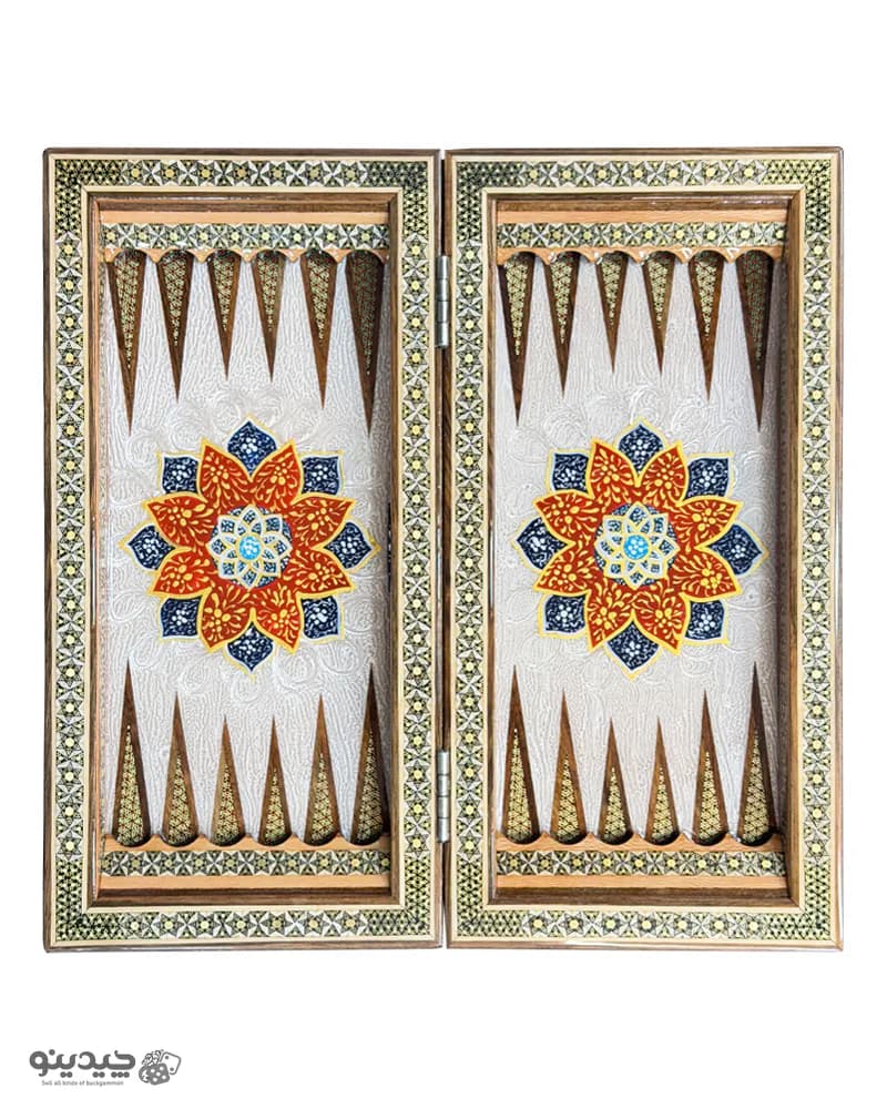 تخته نرد خاتم کاری تذهیب طرح لاجورد 35 سانتی کد 10393 — تصویر ۸