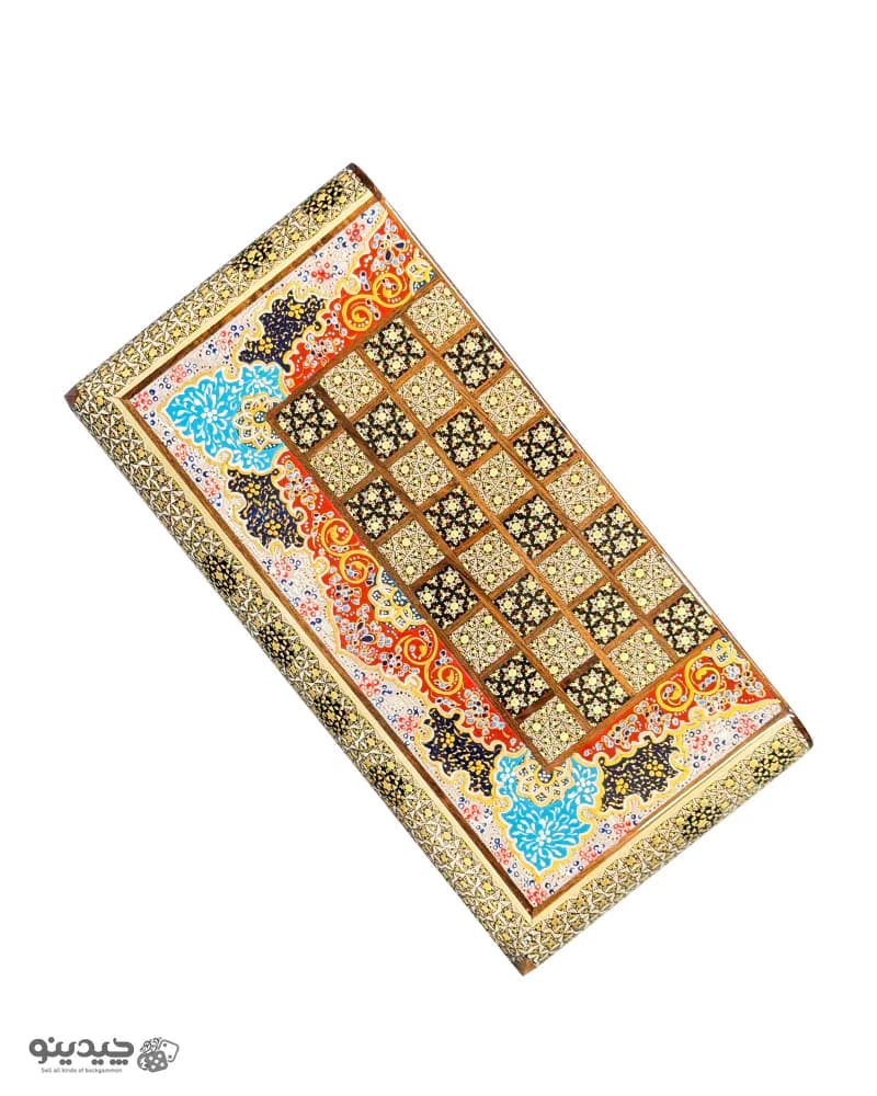 تخته نرد خاتم کاری تذهیب طرح لاجورد 35 سانتی کد 10393 — تصویر ۷