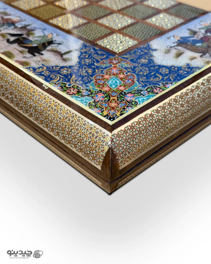 تخته نرد خاتم کاری نقاشی شکار و چوگان طرح کمان کد 10366 — تصویر ۶