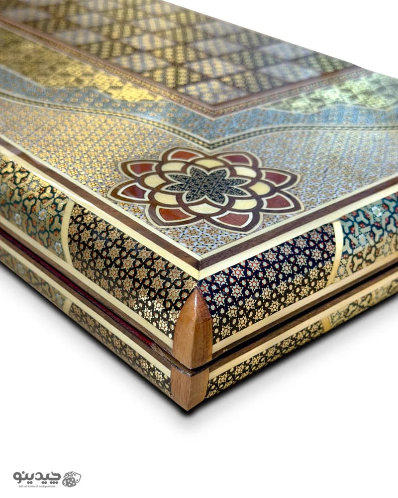 تخته نرد تمام خاتم پر سیم اعلا طرح نگین کد 10358 — تصویر ۵
