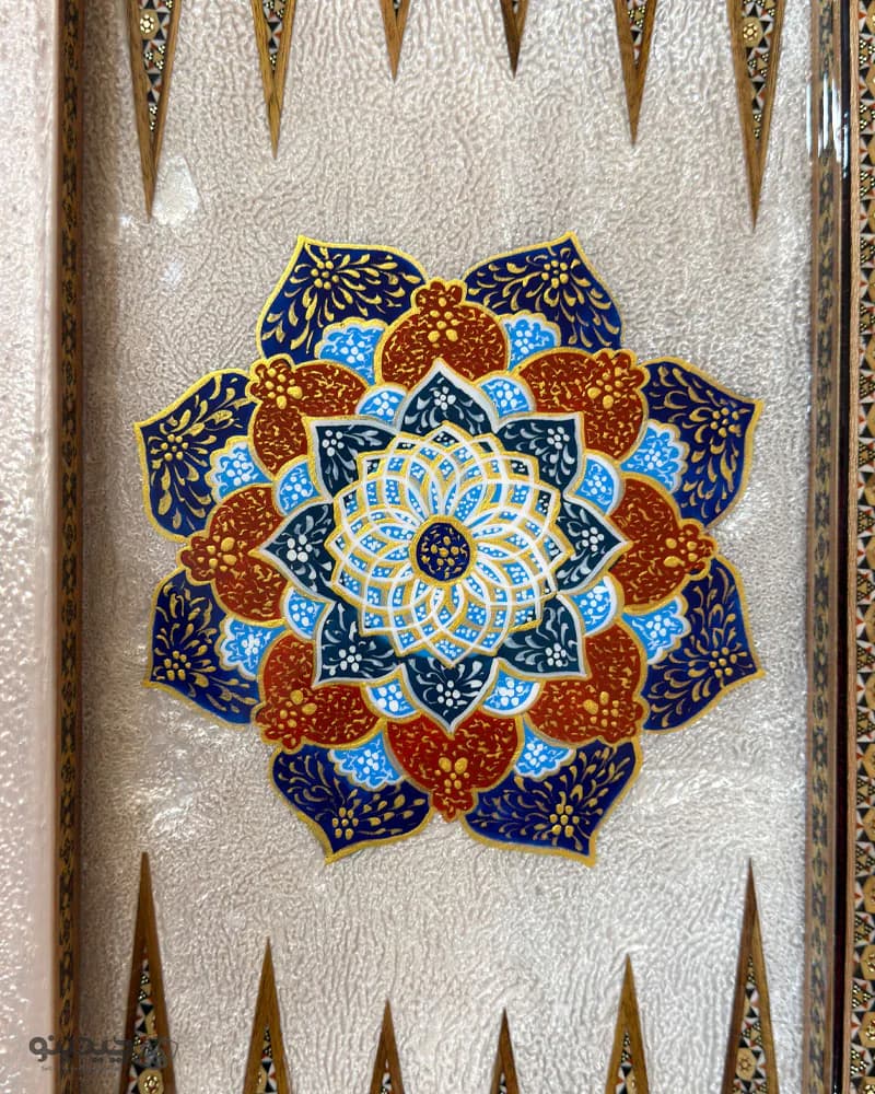 تخته نرد خاتم کاری و تذهیب طرح ماهور دالبر کد 10330 — تصویر ۶