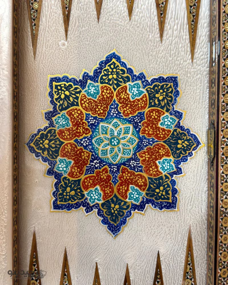 تخته نرد خاتم کاری و تذهیب طرح نسترن دالبر کد 10328 — تصویر ۶