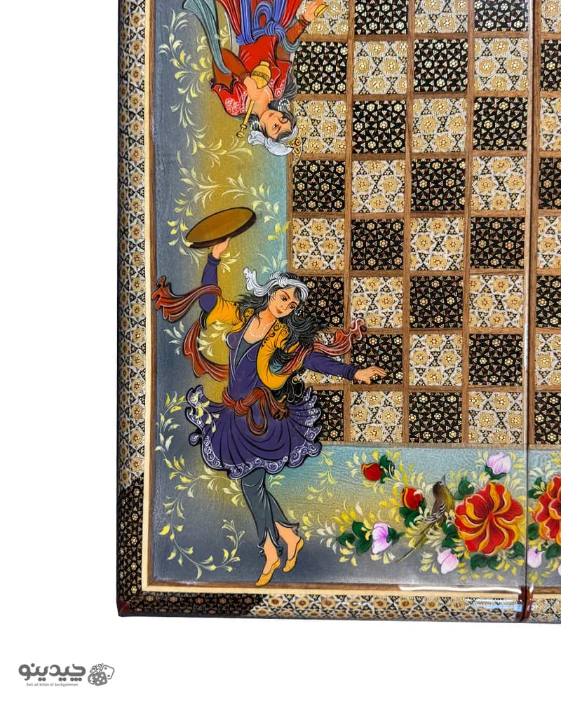 تخته نرد خاتم کاری طرح بوستان لیلی و مجنون کد 10285 — تصویر ۶
