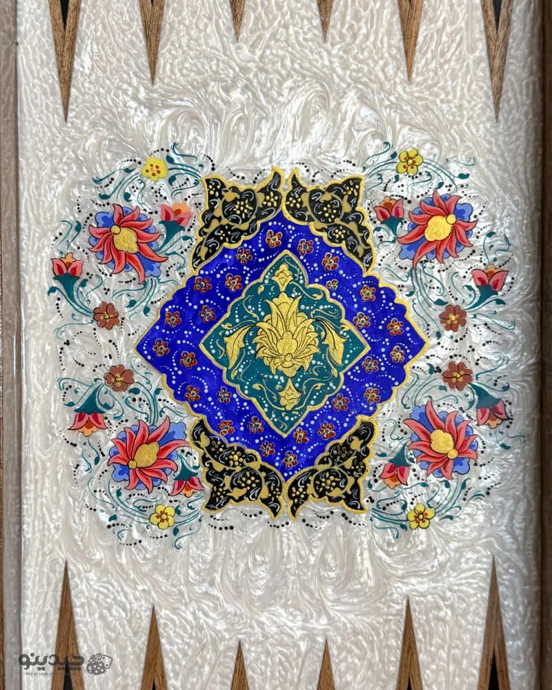 تخته نرد چوب گردو با نقاشی تذهیب کد 10282 — تصویر ۶