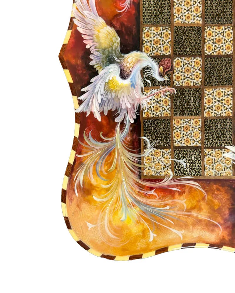 تخته نرد خاتم کاری دالبر طرح سیمرغ کد 10263 — تصویر ۱۲