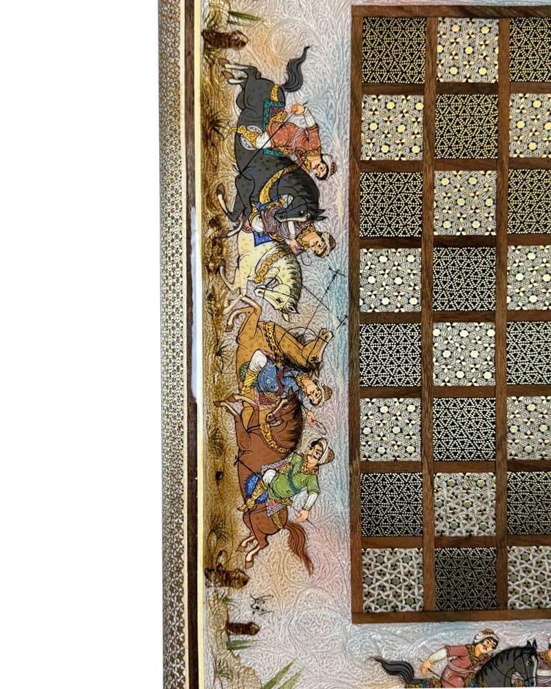 تخته نرد خاتم کاری مینیاتور چوگان کد 10251 — تصویر ۵