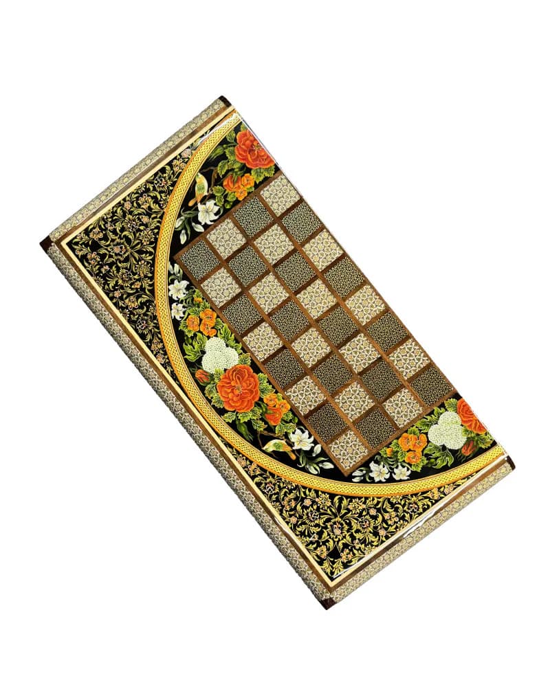 تخته نرد خاتم کاری نقاشی گل و مرغ و تشعیر اعلا کد 10248 — تصویر ۳