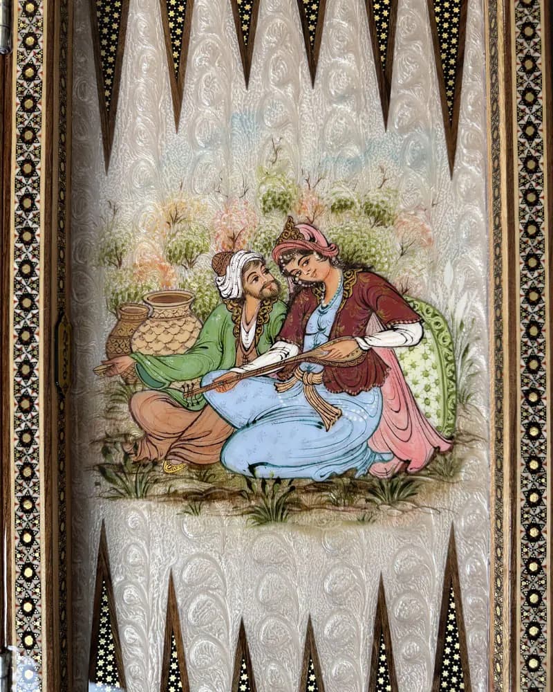 تخته نرد خاتم کاری طرح مجلس بزم شاهان کد 10224 — تصویر ۱۲