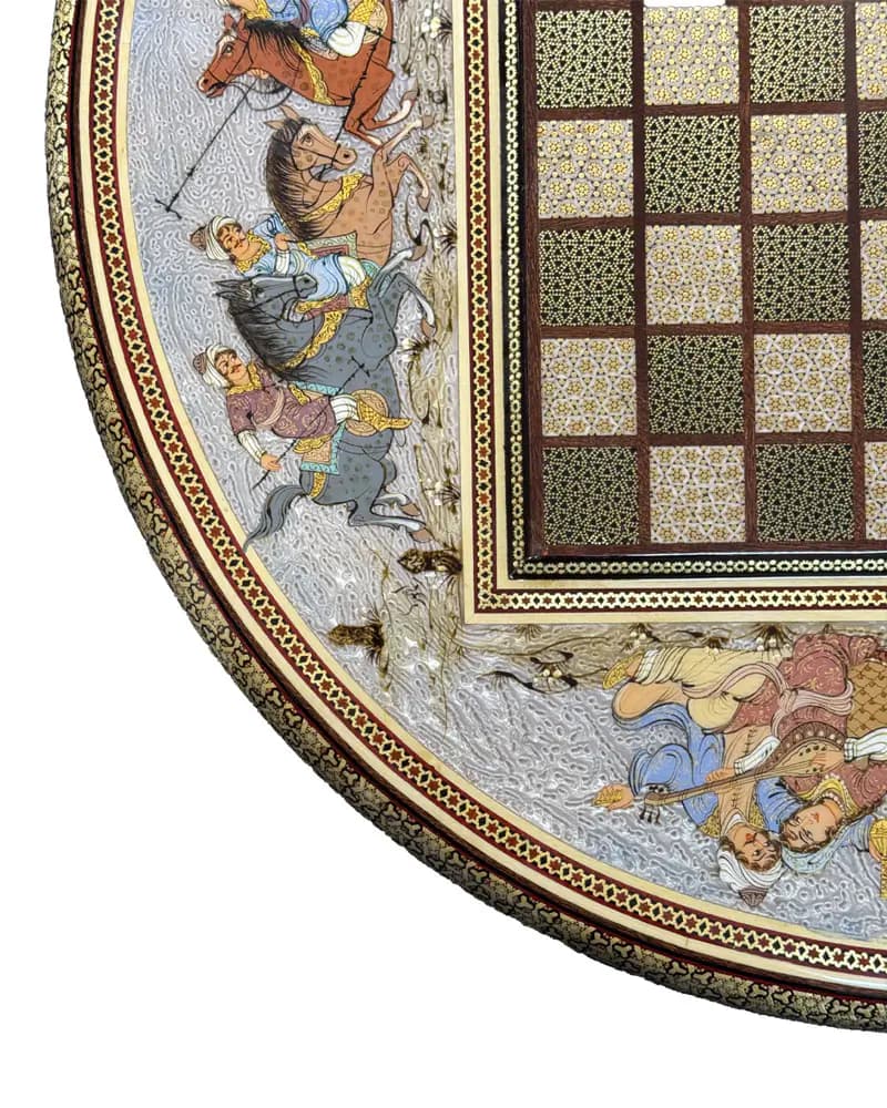تخته نرد خاتم کاری مینیاتور بزم و چوگان استاد چایچیان کد 10205 — تصویر ۶
