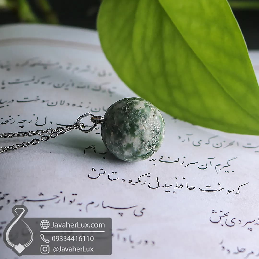 گردنبند سنگی عقیق خزه مدل سیاره اورانوس _ کد 401100 — تصویر ۷