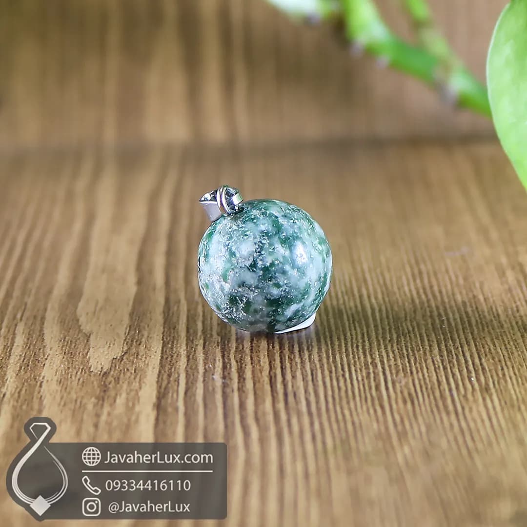 گردنبند سنگی عقیق خزه مدل سیاره اورانوس _ کد 401100 — تصویر ۶