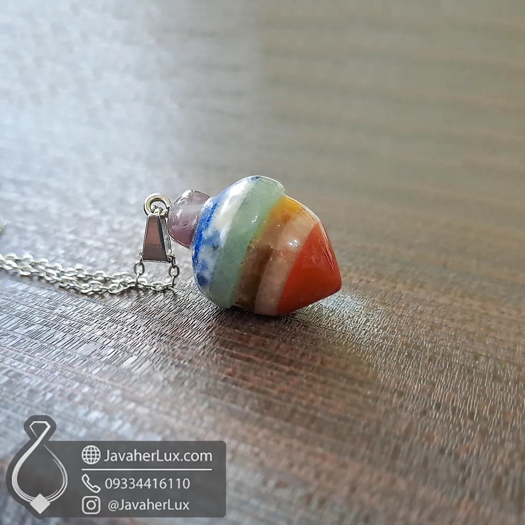گردنبند سنگی هفت چاکرا مدل شاقول فندقی _ کد 401095 — تصویر ۹