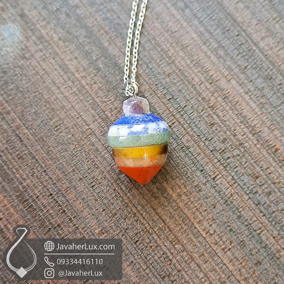 گردنبند سنگی هفت چاکرا مدل شاقول فندقی _ کد 401095 — تصویر ۶