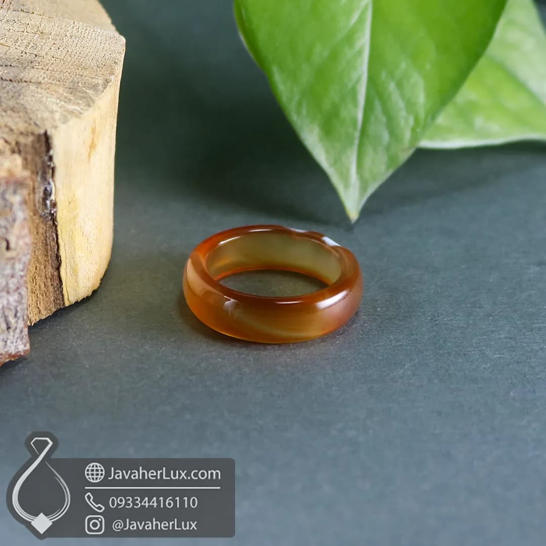 حلقه سنگی عقیق طبیعی نارنجی مدل آتش _ کد 401092 — تصویر ۵
