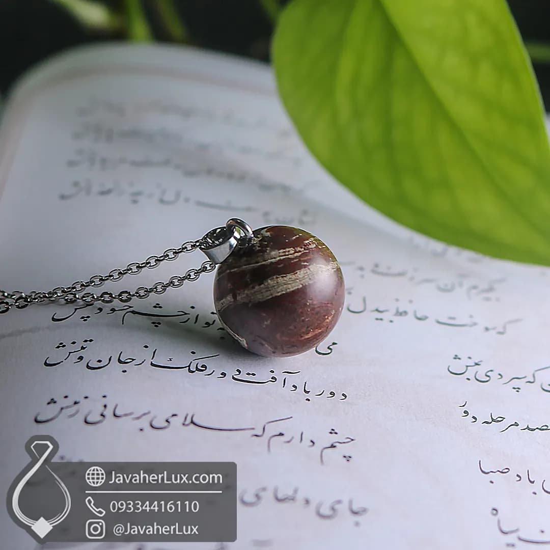 گردنبند سنگی جاسپر قرمز مدل مریخ _ کد 401083 — تصویر ۵