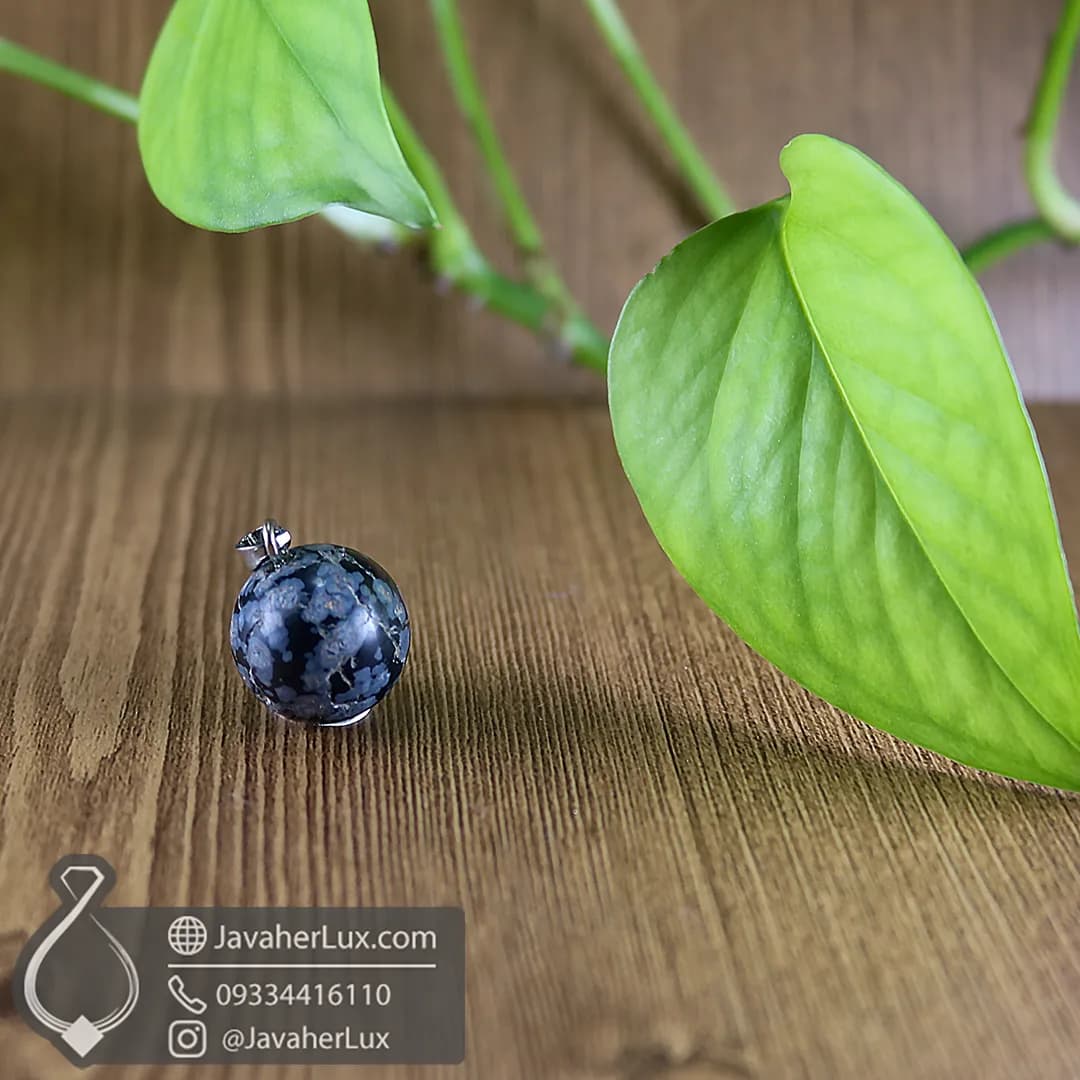 گردنبند سنگ ابسیدین برفی تراش کروی _ کد 401079 — تصویر ۱۰