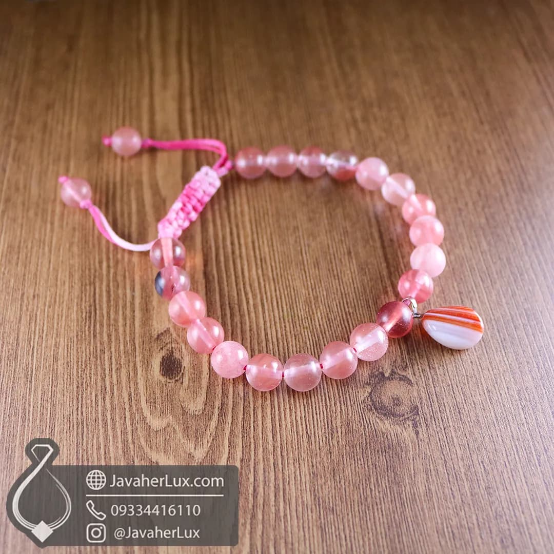 دستبند چری کوارتز صنعتی با آویز سنگ عقیق لایه‌ای طبیعی جواهرلوکس _ کد 401078 — تصویر ۷
