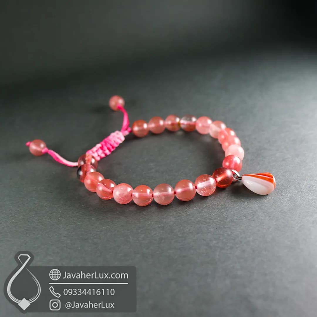 دستبند چری کوارتز صنعتی با آویز سنگ عقیق لایه‌ای طبیعی جواهرلوکس _ کد 401078 — تصویر ۱۱