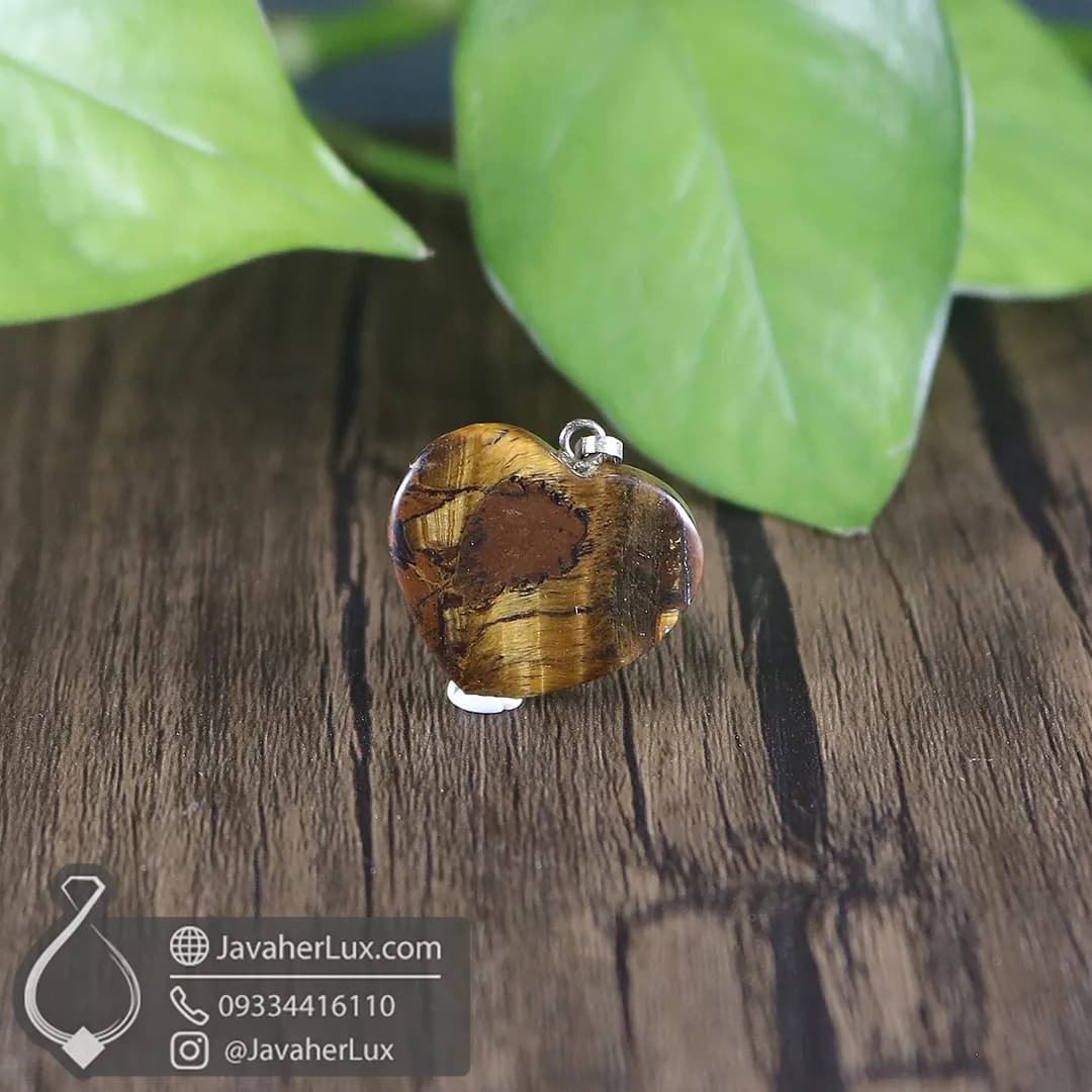 گردنبند سنگ چشم ببر طبیعی تراش قلب کوچک ـ کد 401073 — تصویر ۶