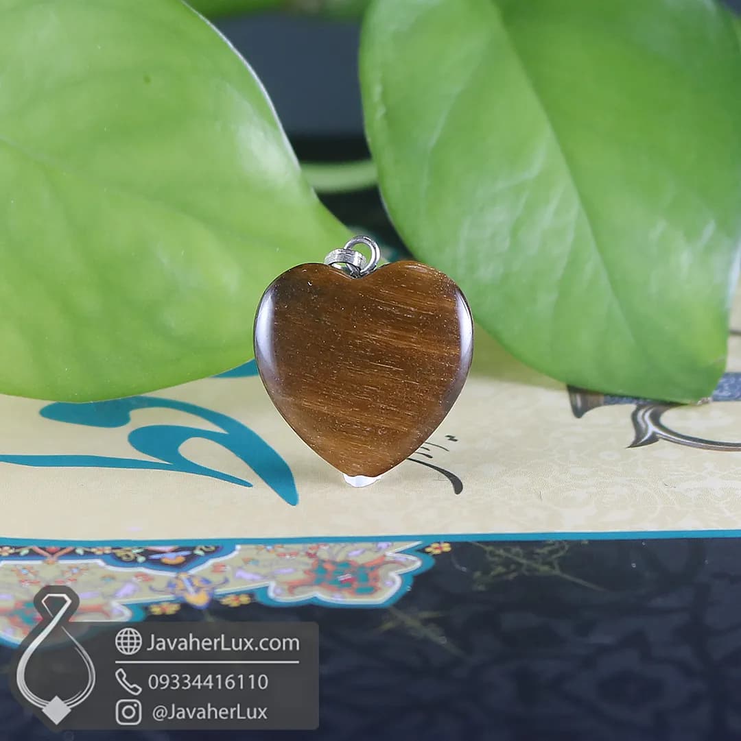 گردنبند سنگ چشم ببر طبیعی تراش قلب کوچک ـ کد 401073 — تصویر ۷
