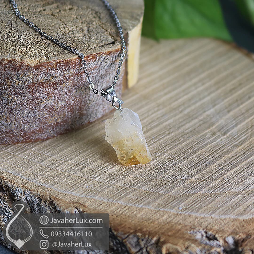 گردنبند سنگ سیترین طبیعی تراش نخورده _ کد 401067 — تصویر ۵
