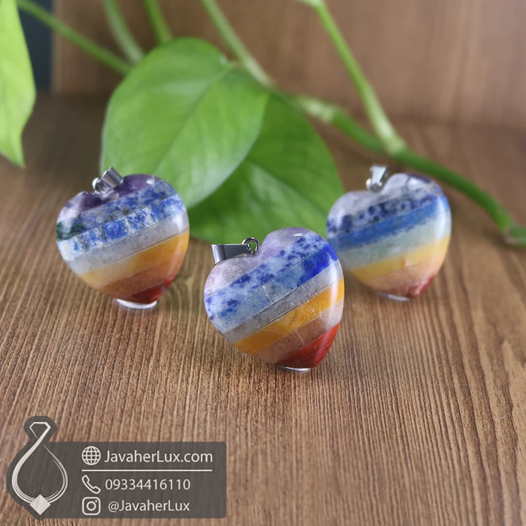 گردنبند هفت چاکرا سنگ ماه تولد تراش قلب _ کد 401066 — تصویر ۱۱