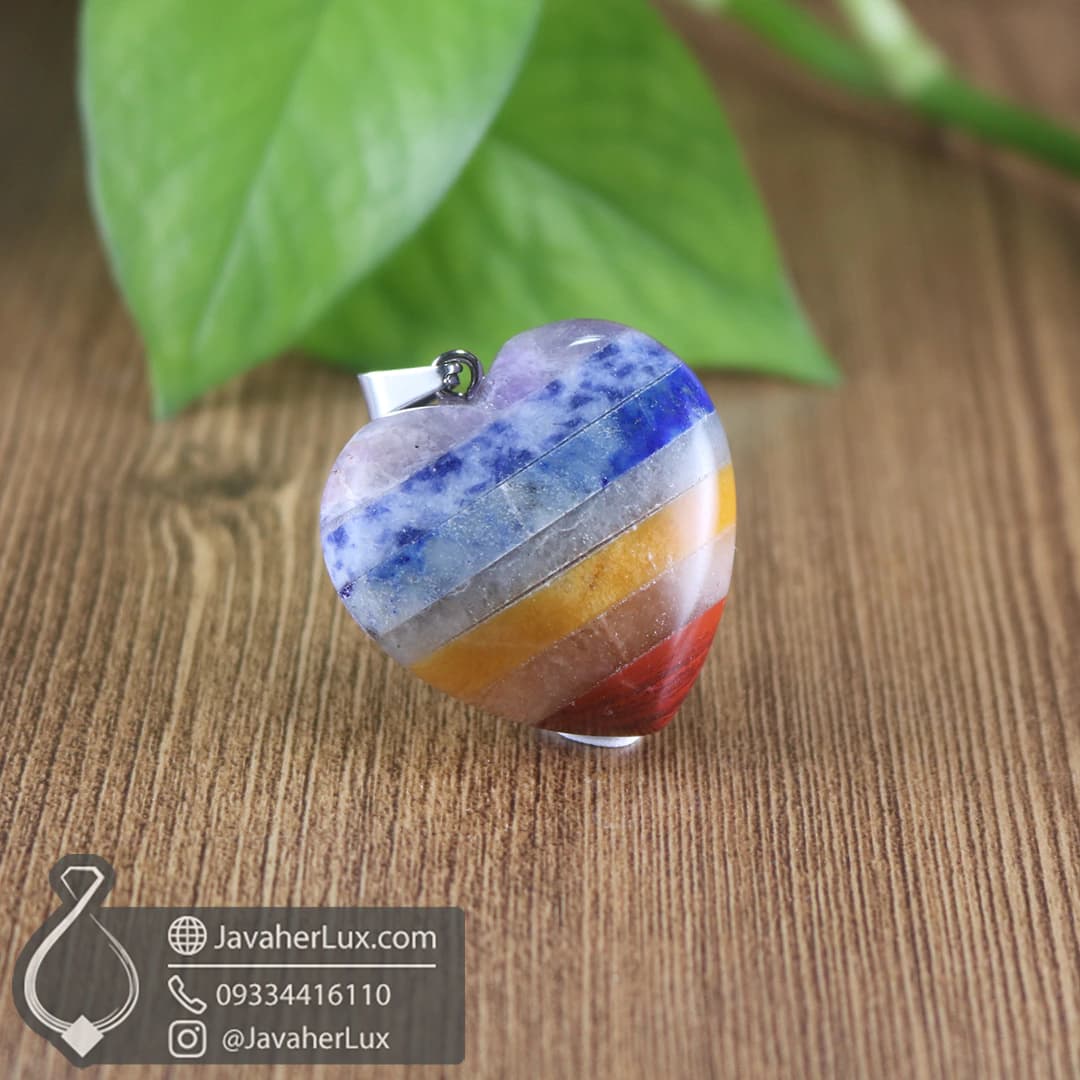 گردنبند هفت چاکرا سنگ ماه تولد تراش قلب _ کد 401066 — تصویر ۹