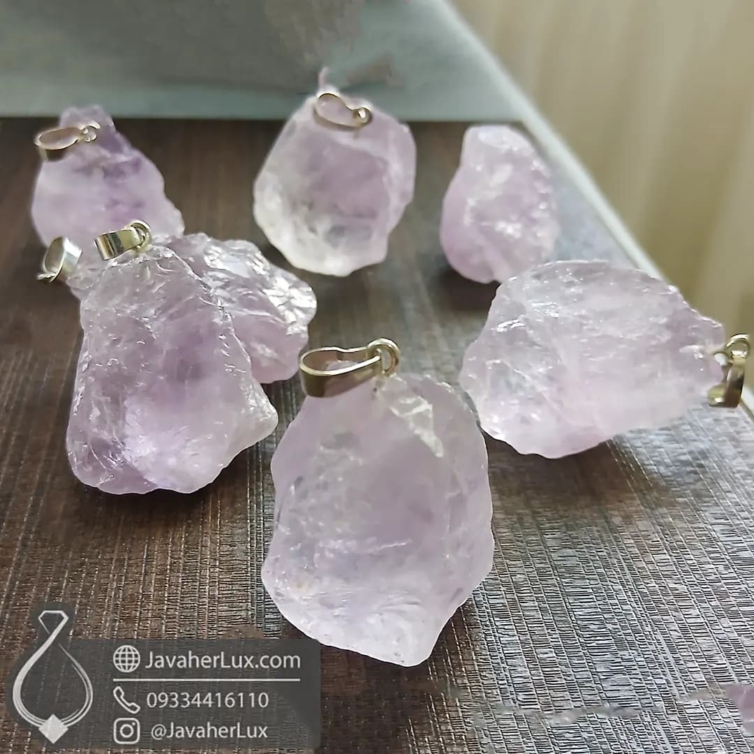گردنبند سنگ آمتیست راف طبیعی درشت و زیبا _ کد 401059