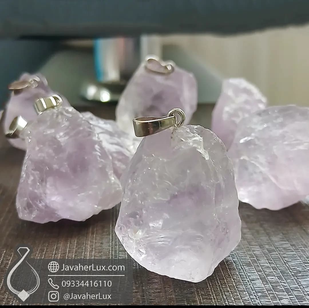 گردنبند سنگ آمتیست راف طبیعی درشت و زیبا _ کد 401059 — تصویر ۷