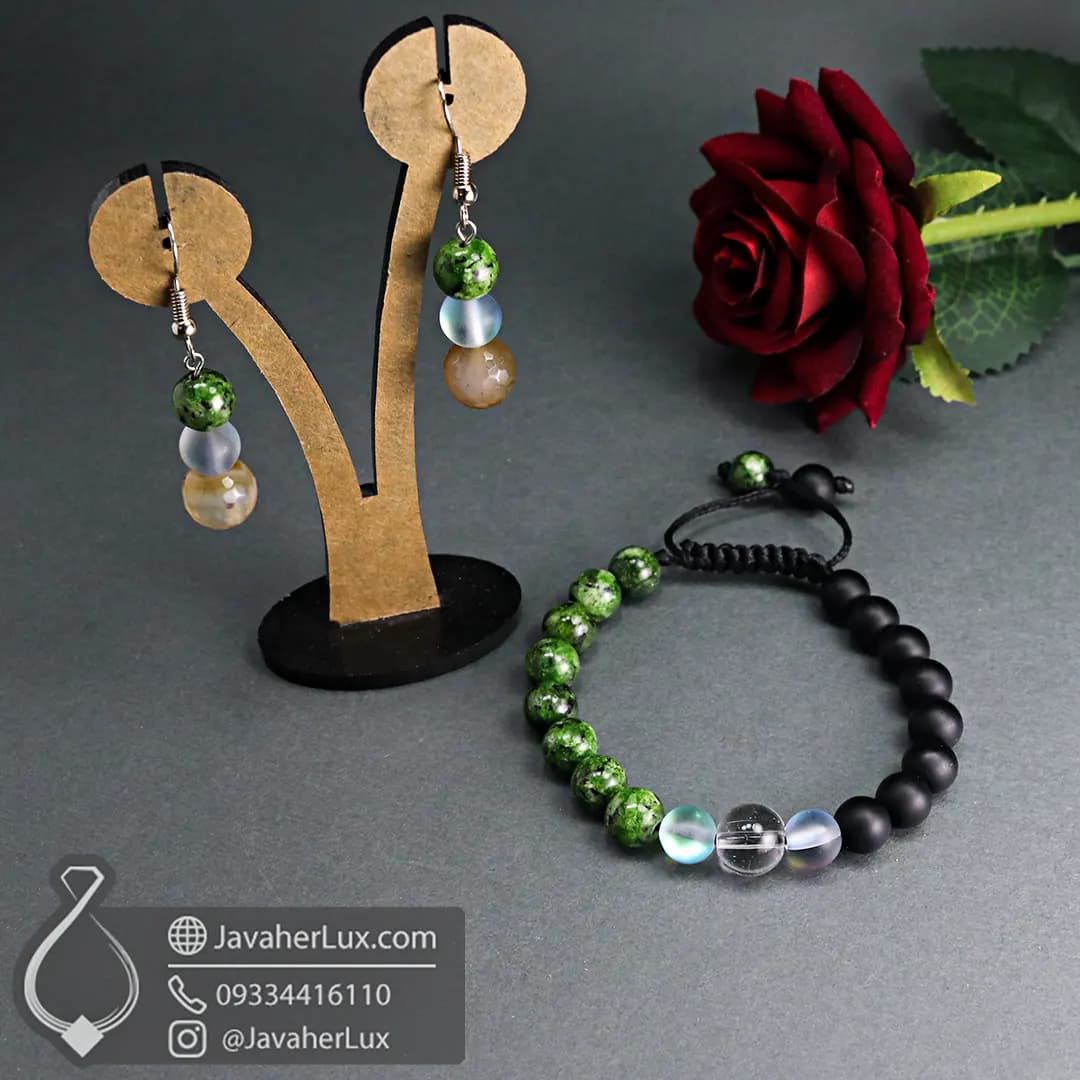 ست دستبند و گوشواره سنگ ماه تولد اردیبهشت جواهرلوکس _ کد 401057