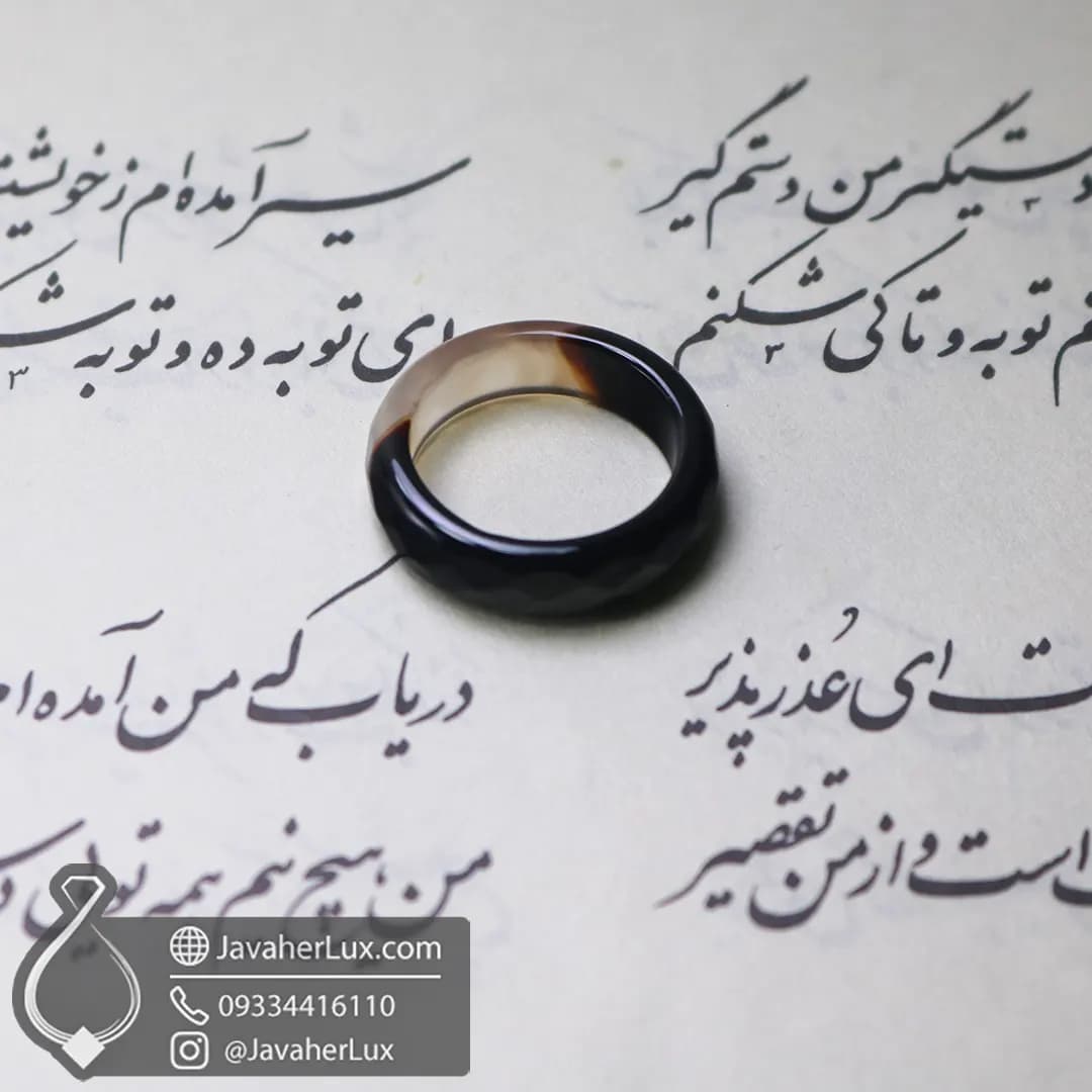 حلقه سنگی اونیکس سیاه و سفید تراش دار جواهرلوکس _ کد 401048 — تصویر ۱۱
