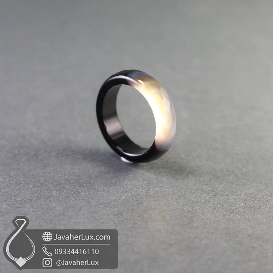حلقه سنگی اونیکس سیاه و سفید تراش دار جواهرلوکس _ کد 401048 — تصویر ۷
