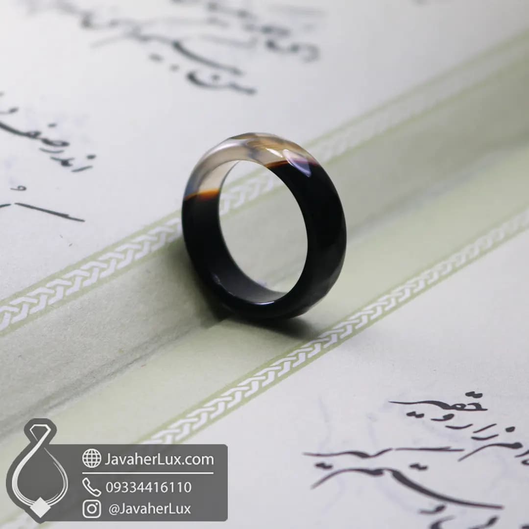 حلقه سنگی اونیکس سیاه و سفید تراش دار جواهرلوکس _ کد 401048 — تصویر ۴
