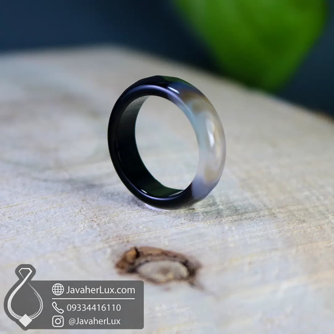 حلقه سنگی اونیکس سیاه و سفید تراش دار جواهرلوکس _ کد 401048 — تصویر ۶