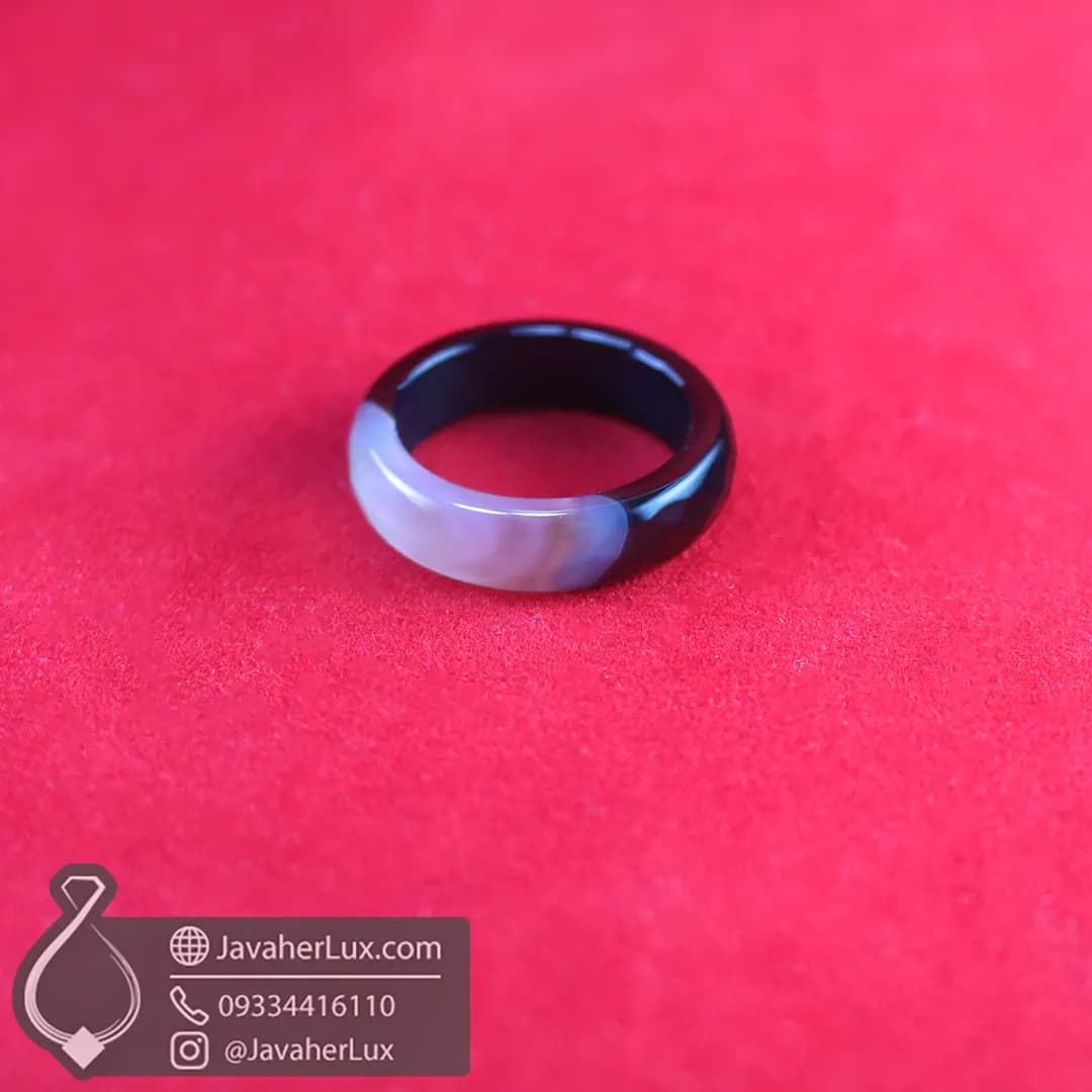 حلقه سنگی اونیکس سیاه و سفید تراش دار جواهرلوکس _ کد 401048 — تصویر ۳
