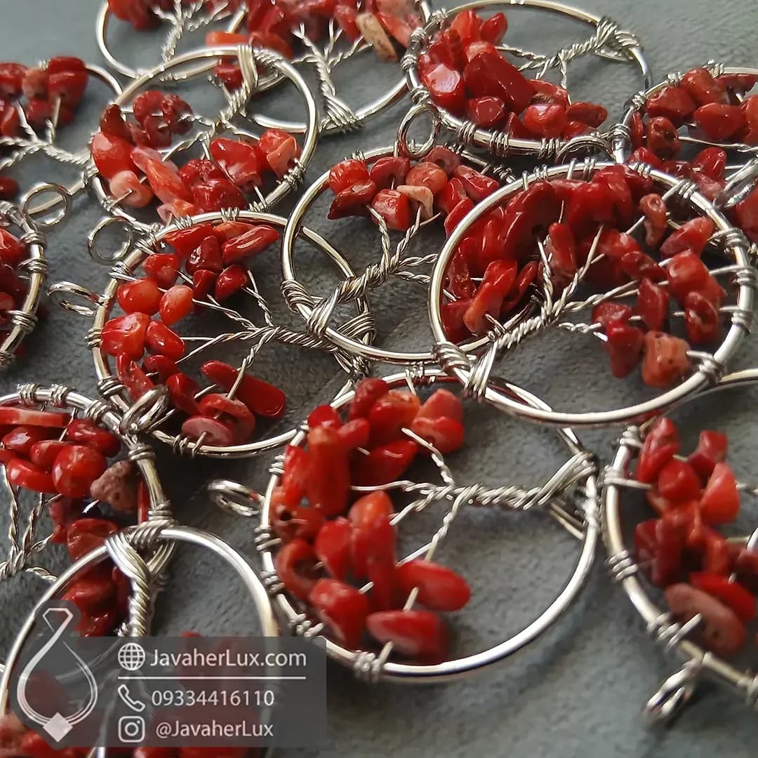 گردنبند سنگ مرجان قرمز درخت زندگی _ کد 401046 — تصویر ۴